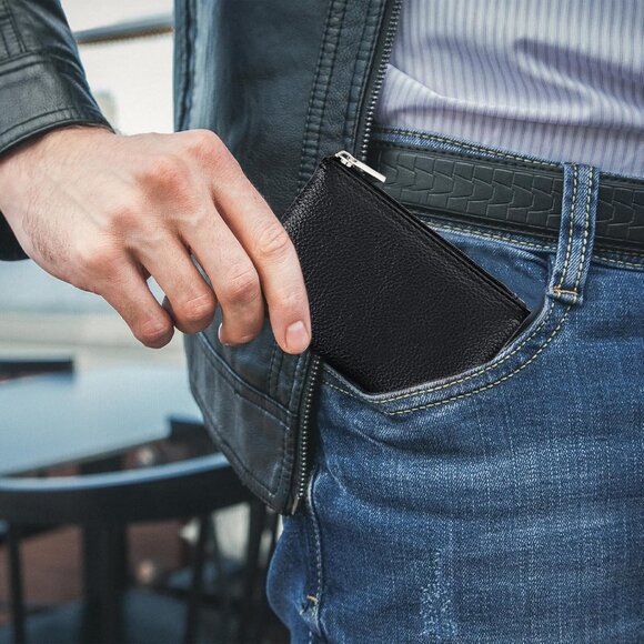 Leather Zipper Coin Purse, PU Lychee Pattern Coin Purse Portable Change Wallet M - Picture 6 of 8